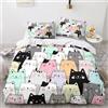 Tabeskly Gatto Carino Sacco Copripiumino Singolo Bambino Piumino Singolo Letto Set Multicolore 135x200cm