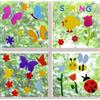 CANIPHA 4 Pezzi di Decorazioni in Gel per Finestre Primaverili - Adesivi Elastici con Uccelli e Farfalle - Decorazioni in Gelatina per Vacanze