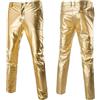 XDGBGFN Pantaloni da notte da uomo, dorati glitterati, skinny, da discoteca, per carnevale, spettacoli sul palcoscenico, gold, L Slim