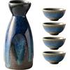 HEMOTON Set Da Sake Giapponese in Ceramica Bottiglia Tokkuri Con 4 Tazze Ochoko Servizio Per Sake Caldo E Freddo Ideale Per Casa Ristoranti Case Da Tè E Regali