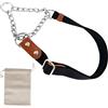 AVANZONA Martingale Collare Semistrozzo per Cani con Catena e Pelle. Addestramento. S. Nero & Cognac
