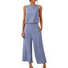 DaPongZhi Completi Lino da Donna 2 Pezzi,Gilet con Girocollo Senza Maniche +Pantaloni A Gamba Larga,Estate Elegante Abbinato，Abbigliamento Estivo Sportivo Casual da Lavoro (Blu, XXXL)