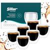Sillar Tazzine Caffe Vetro 80 ml Set di 6 Tazzine, Set di Bicchieri a Doppia Parete | Bicchieri Termici per Espresso, Tazzine da Caffe Moderne Proteggono le Mani | Tazzine Caffe per Caffè, Dolce