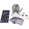 Engelhart - 360564 - Mini Bingo Completo con Gabbia Rotonda - Mescolatore in Metallo da 14 pollici (35,5 cm) - 75 Palline - 18 Cartelle Riutilizzabili - 150 Segnalini - Gioco di Lotteria Familiare