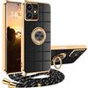 XCYYOO Cover per Xiaomi Redmi Note 14 5G con Cordino, Custodia Redmi Note 14 5G con Tracolla, Case Antiurto 360°Metallo Ring Kickstand Litetettiva Auto,Cover per Xiaomi Redmi Note 14 5G con cord -Nero