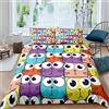 Loussiesd Set di biancheria da letto per bambini, con motivo a gatto, per ragazzi e ragazze, con motivo colorato Kawaii e cravatte con cerniera, in morbida microfibra con occhi grandi, per letto singolo