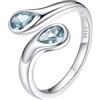 Bestyle Anello Donna Argento 925, Anelli Donna Regolabile con Acquamarina Pietra di Nascita, Anello Argento Portafortuna a Goccia, Idee Regalo per Ragazza Fidanzata Anniversario Compleanno Natale.