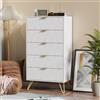 UEV Cassettiera a 5 Cassetti, Comò con Modello di linee di superficie in Legno Ingegnerizzato, con Maniglie e Gambe Dorate, per Soggiorno, Camera da Letto, Corridoio, 60 x 34 x 110 cm, Bianco