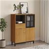 QJBSAVVA Credenza, Mobile Multiuso Mobile Dispensa Alto Mobiletto Bagno Basso Consolle Ingresso Moderno Adatto per Ufficio Ingresso Soggiorno Bagno con Anta in Vetro FLAM 92x40x122,5 cm in Legno di Pino