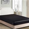 Juwenin Home Lenzuolo con angoli in raso setoso, classico, lussuoso, morbido come la seta, in tinta unita (nero, matrimoniale (140 x 190/200+30 cm)