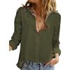 Friptspyg Camicetta in Mussola Camicia Casual da Donna a Maniche Lunghe 100% Cotone Taglio a V Camicetta con Bottoni in Alto Maniche Arrotolate, Verde Militare M