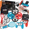 Orzly Pacchetto di Accessori PartyPack - per Nintendo Switch - 4X Impugnature per Controller e Volanti Cinturini da Ballo da Polso Racchette da Tennis e Borsa da Viaggio con Coulisse