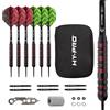 Hy-Pro Set freccette con custodia - freccette con punta in acciaio da 22 g, 6 aste in alluminio, 6 aste in plastica, 12 alette in rosso e verde, 6 anelli a O, 6 anelli a molla, temperamatite, kit