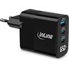 InLine Caricatore USB 3 porte, display digitale con consumo di energia attuale, 2 X USB-C + 1 X USB-A, GaN, 65 W, caricatore rapido, PD3.0, QC3.0, alimentatore per iPhone/Pro/mini, Samsung e altro