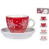 H&h Confezione 4 Te' New Bone China Grace Rosso Con Piatto Cc230 H&H