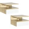HOMCOM Set da 2 Comodini Sospesi da Camera da Letto, Comodini da Camera da Letto Moderni, con Cassetto e Mensola Superiore in Legno, 35x32x22.5cm, Rovere e Bianco
