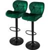 ML DESIGN modern living ML-Design Set di 2 Sgabelli da Bar Rivestimento in Velluto Verde Sedia da Bancone Regolabile in Altezza 59-79 cm Girevole a 360° Sgabello Alto da Cucina Sedie da Bistrot con Schienale e Poggiapiedi