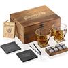 Mixology & Craft Pietre da whisky e bicchieri - 283,5 g, cristallo, bicchieri da whisky set di 2 - Set regalo whisky con 8 rocce refrigeranti in granito, pinze e scatola di legno classica per uomo