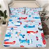 Loussiesd Set di lenzuola per bambini e ragazzi e ragazze Cartoon Aerei Elicottero Lenzuola Blu Navy Rosso Biancheria da letto Lenzuolo con angoli Aereo volante Kawaii Copriletto con 2 federe 3 pezzi