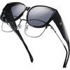 DUCO Fit sopra occhiali da sole per uomo e donna indossare sopra gli occhiali retrò Wrap Around occhiali polarizzati protezione UV400, A-nero cornice lente grigia
