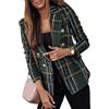 Goolecrimp Blazer in Tweed a Quadri da Donna Giacca Formale in Tweed da Ufficio Doppiopetto con Risvolto alla Moda Blazer Casual Elegante da Ufficio (Verde,L)
