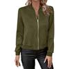 BILIKEYU Giacca in pelle da donna a maniche lunghe, con chiusura lampo, tasca laterale, vintage, corta, in pelle scamosciata, morbida, leggera, da baseball, da motociclista, verde, L
