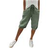 GXYANiaoy 2024 Pantaloni Lino Donna Estivi Leggeri Pantaloni al Ginocchio Comodi Pantaloni Corti Vita Alta Pantaloncini Larghi Bermuda Shorts Estate Baggy Pantaloni 7/8 Cotone e Lino Moda Pantaloni da Spiaggia