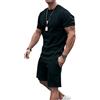 Agiyenna Set da Allenamento Estivo da Uomo Tuta Sportiva Due Pezzi con Tasche Set da Jogging Comodo per Il Tempo Libero Maglietta a Maniche Corte con Scollo Tondo Pantaloncini con Cordoncino