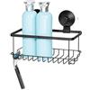 InterDesign iDesign Organizer Bagno, Piccolo portaoggetti Doccia in Metallo con Supporto a Ventose Push Lock, Cestino Doccia da Appendere con Ganci per rasoi e spugne, Nero Opaco