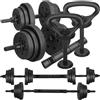 SPRINGOS Set di manubri da 20 kg - manubri regolabili e bilancieri con funzione kettlebell - pesi bitume con chiusure a stella & raccordo imbottito - SPRINGOS