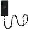 EuoDuo Cover Cordino per Xiaomi Redmi 9A / Redmi 9AT Cellulare Laccio Custodia con Nero Disegni Carino Silicone TPU Antiurto Protettivo Regolabile Corda Case - Cuore d'amore Oro