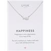 LUUK LIFESTYLE Collana con ciondolo lisca di pesce e acciaio inossidabile (50cm), con carta HAPPINESS, gioielli semplice, portafortuna, idea regali donna, lei, compleanno, mare, argento