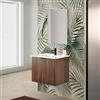 Inbagno Mobile bagno sospeso 60 cm noce cannettato con 2 ante, lavabo in ceramica e specchio reversibile 50X70