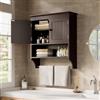 Bealife Mobiletto Bagno Sospeso, Pensile doppio Sospeso Armadio, Salvaspazio Parete Armadietto con 2 Ante Ripiano Regolabile Asta Porta Asciugamani 19.8x60.5x69.8cm Marrone Scuro