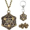 Hshenjhu Mini Set di Dadi DND con Portachiavi Portatile, Collana, Mini Set Poliédrici in Metallo da 7 Pezzi, Gabbia Metallica Vuota D20 Drago, Accessori per Giochi da Tavolo di Ruolo, Bronzo