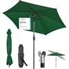 Sekey Ombrellone da 270 cm, con manovella e ribaltabile per auto, per terrazza, balcone e giardino, resistente al vento, stabile UPF 50+, verde, rotondo