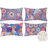 Velvhom 4 Pack Fodera per Cuscino Esterno con Motivo Floreale Mandala Boemia 30 cm x 50 cm Rettangolare Fodera per Cuscino in Contone Lino Impermeabile per Patio Panca da Giardino Divano auto,12 x 20 pollici
