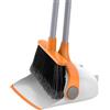 MR.SIGA Set scopa e paletta con manico lungo, scopa verticale in piedi con paletta per la pulizia dell'ufficio, del garage, set leggero per spazzare, manico lungo 131 cm, bianco e arancione
