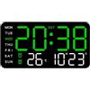 Besttoolifes Orologio da parete digitale a LED con visualizzazione della temperatura, data e settimana, sveglia con controllo vocale, 5 livelli di luminosità, alimentazione USB, batteria AAA, supporto