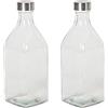Acan Tradineur - Confezione da 2 bottiglie quadrate in vetro con tappo in acciaio, chiusura a vite, acqua, latte, frullati, succhi di frutta, frullati di verdure, salse, frigorifero - 1 litro