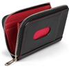 VISOUL Portafoglio Carta di Credito, Cerniere Porta Carte di Credito in Vera Pelle per Uomo, Blocco RFID Piccolo Porta Tessere con 5 Slot per Carte e 1 Tasca per Monete Nero+Rosso
