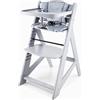 Moby-System Seggiolone Pappa Evolutivo in Legno Massello - Sedia Evolutiva Regolabile con Vassoio Removibile, Cuscini e Cintura 3 Punti - Per Bambini 6 Mesi-12 Anni, Grigio