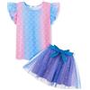 Arshiner Vestito Set Bambini Sirena Vestito Estivo Abbigliamento Set Ragazze Matrimonio Compleanno Vestito Festivo Vestito Girocollo Bambini Vestito Scuola con Cintura 6-7 Anni