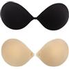SPI LOVELY IDEAS - Confezione da 2 Reggiseno Naturale Push up Adesivo, Senza Spalline. Colori Naturale e Nero, Taglia 3s(95B)