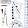DY.2ten Geometry Compasso Set, Set Geometria per Studenti, Math Geometry Kit Forniture, Righello 20 cm, Goniometro,Compasso, Righelli,Squadrette da Disegno 45 e 60, 6 Pezzi