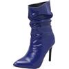 Generic Stivaletti da donna con tacco in pelle, a mezza gamba, a spillo, con tacco a spillo, in pizzo, con tacchi alti, eleganti décolleté in pelle, Blu, 43