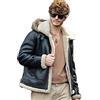 Denny&Dora Giacca Invernale da Uomo in Shearling Spessa Cappotto in Pelle di Shearling Naturale Giacca da Volo Nera con Cappuccio Staccabile (as1, alpha, l, normal, normal, Black, L)