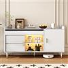 Goeria Credenza con ante scorrevoli in vetro e illuminazione a LED - Cassettiera autoportante in legno, mobile da cucina, elegante credenza in legno per sala da pranzo, soggiorno o corridoio, bianco,