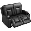COMHOMA Poltrona Relax Poltrona Reclinabile Poltrone Relax Elettriche Chaise Longue TV con Portabicchieri, Tasche Laterali, Bracciolo, Poggiapiedi, Pelle PU, Soggiorno, Camera Da Letto, Nero, 2
