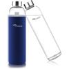 Ryaco Bottiglia d'Acqua, 750ml Bottiglia Vetro Trasparente Portatile con Guaina Protettiva in Neoprene per Il Campeggio Viaggi tè Ufficio